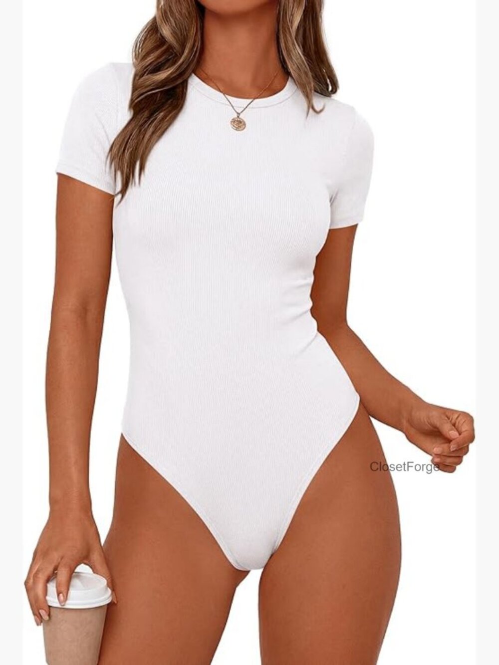 Ribbed Bodysuit Short Sleeve Crew Neck Snaps